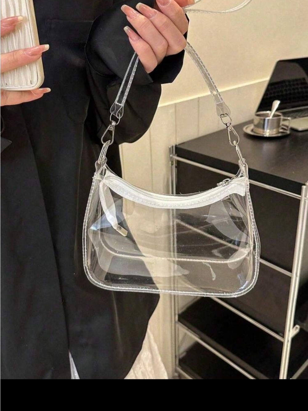 Trendy and Hot item! Clear PVC Shoulder Bag with White Trim